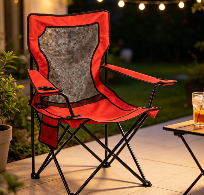 Breathable Mesh Folding Chair with Cup Holder and Storage Bag - Image 2