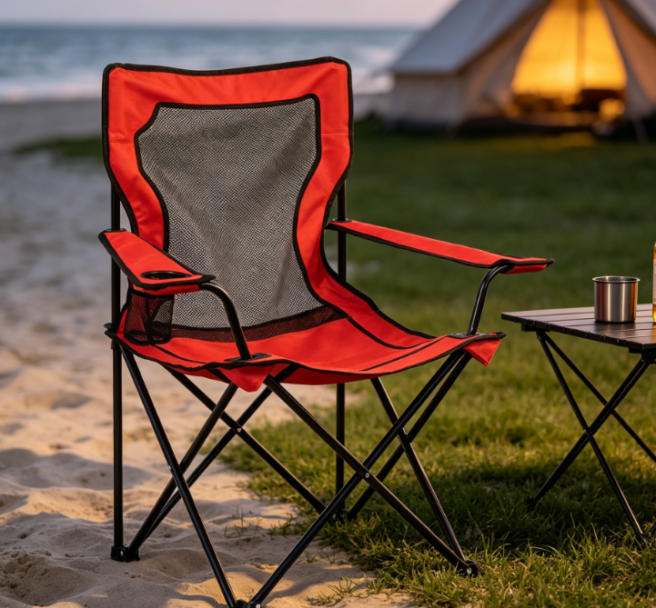 Breathable Mesh Folding Chair with Cup Holder and Storage Bag