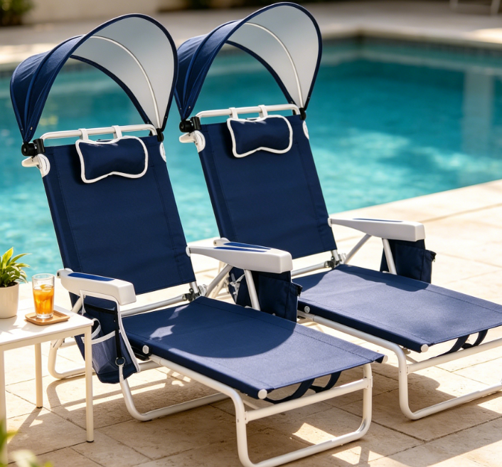 5-Position Adjustable Aluminum Beach Chair with Canopy - Image 2